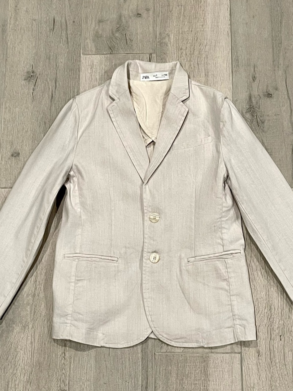 ZARA Boys Linen Blend Blazer Size 7 (122 cm) Light Beige Summer Jacket